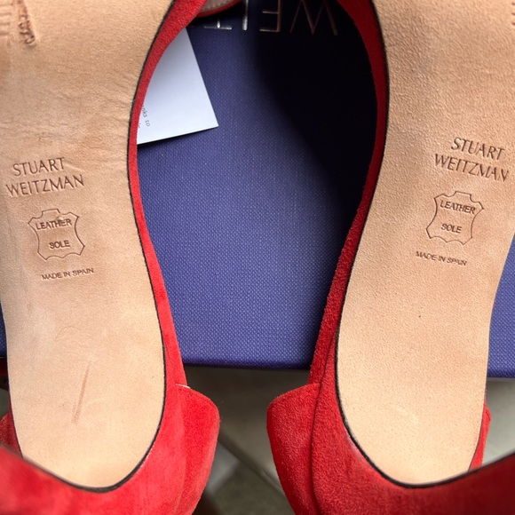 Stuart Weitzman Nudistsong Pimento Suede Strappy Stilettos Size 7 Woman’s - Picture 8 of 9